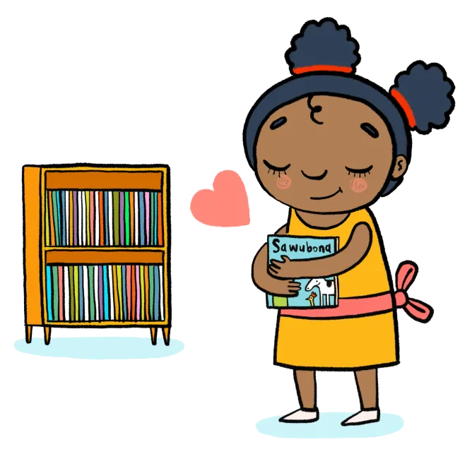 A small child falling in love with books